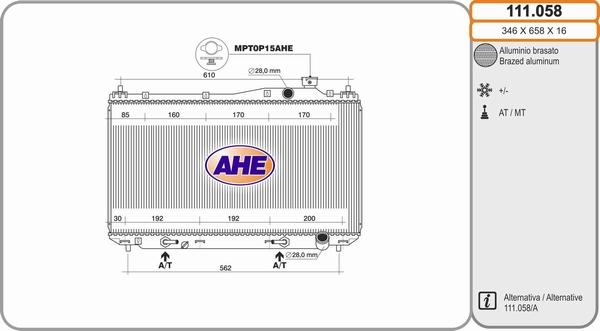 AHE 111.058 - Радіатор, охолодження двигуна autocars.com.ua