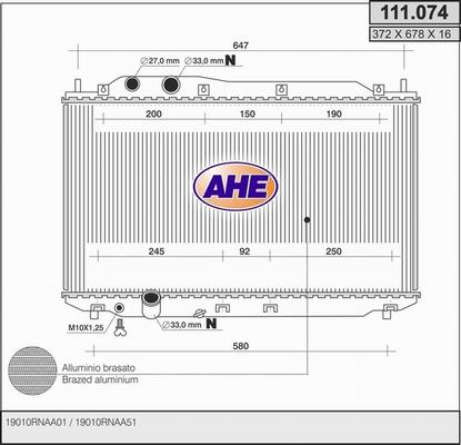 AHE 111.074 - Радиатор, охлаждение двигателя autodnr.net