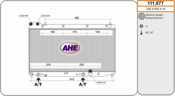 AHE 111.077 - Радіатор, охолодження двигуна autocars.com.ua