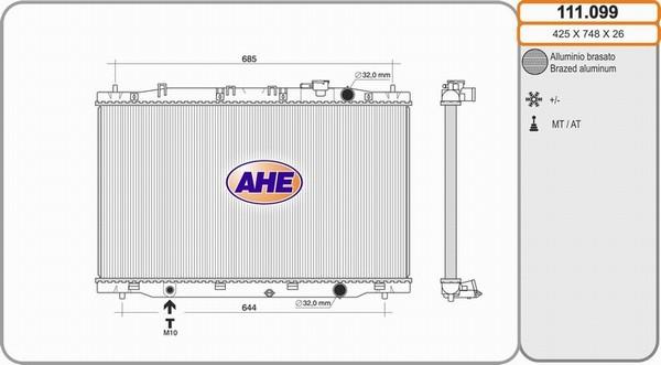 AHE 111.099 - Радіатор, охолодження двигуна autocars.com.ua