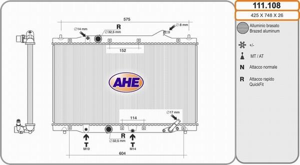 AHE 111.108 - Радіатор, охолодження двигуна autocars.com.ua