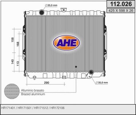 AHE 112.026 - Радіатор, охолодження двигуна autocars.com.ua