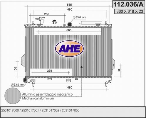 AHE 112.036/A - Радіатор, охолодження двигуна autocars.com.ua