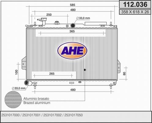 AHE 112.036 - Радіатор, охолодження двигуна autocars.com.ua