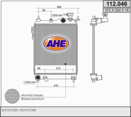 AHE 112.046 - Радіатор, охолодження двигуна autocars.com.ua