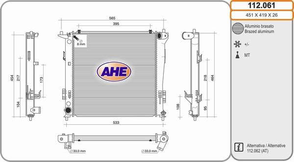 AHE 112.061 - Радіатор, охолодження двигуна autocars.com.ua