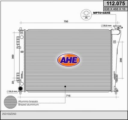 AHE 112.075 - Радіатор, охолодження двигуна autocars.com.ua