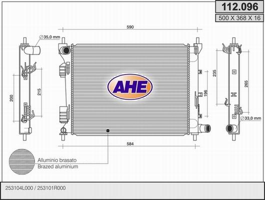 AHE 112.096 - Радіатор, охолодження двигуна autocars.com.ua