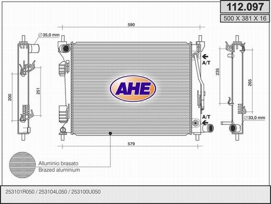 AHE 112.097 - Радіатор, охолодження двигуна autocars.com.ua