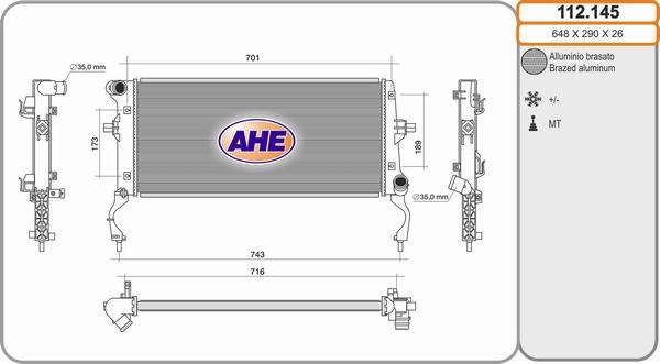 AHE 112.145 - Радіатор, охолодження двигуна autocars.com.ua