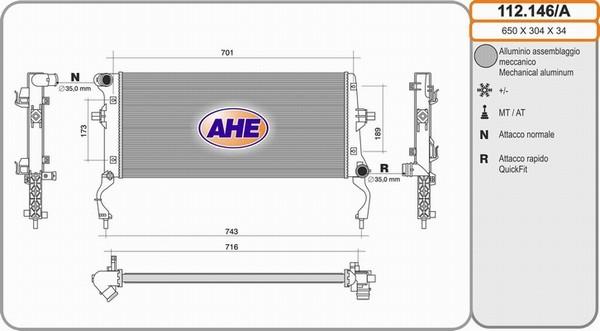 AHE 112.146/A - Радіатор, охолодження двигуна autocars.com.ua