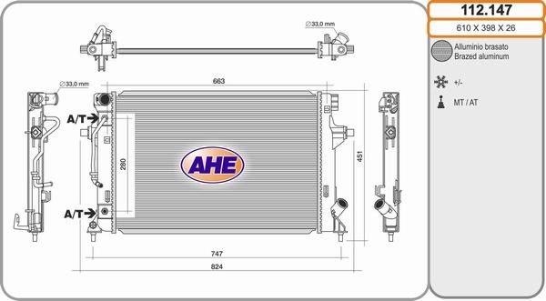 AHE 112.147 - Радіатор, охолодження двигуна autocars.com.ua