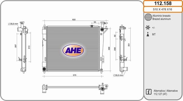 AHE 112.158 - Радіатор, охолодження двигуна autocars.com.ua