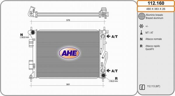 AHE 112.160 - Радіатор, охолодження двигуна autocars.com.ua