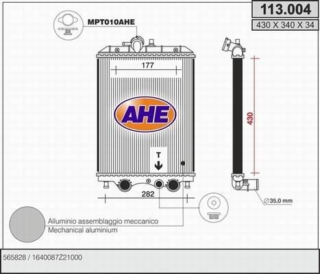 AHE 113.004 - Радіатор, охолодження двигуна autocars.com.ua