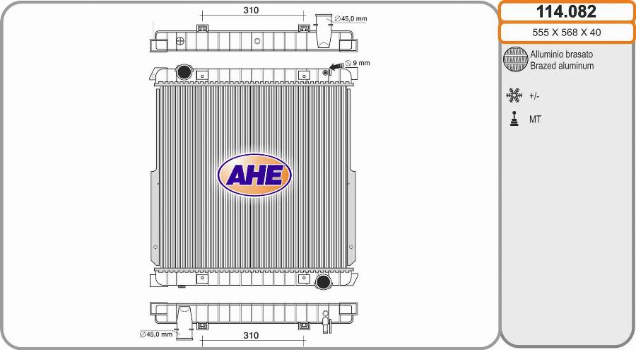 AHE 114.082 - Радіатор, охолодження двигуна autocars.com.ua