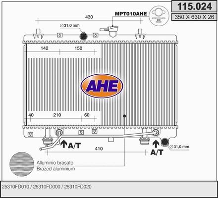 AHE 115.024 - Радіатор, охолодження двигуна autocars.com.ua