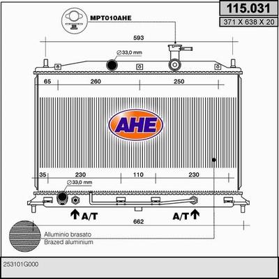 AHE 115.031 - Радіатор, охолодження двигуна autocars.com.ua