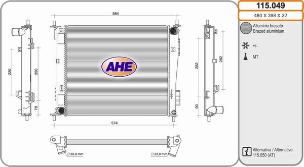 AHE 115.049 - Радіатор, охолодження двигуна autocars.com.ua