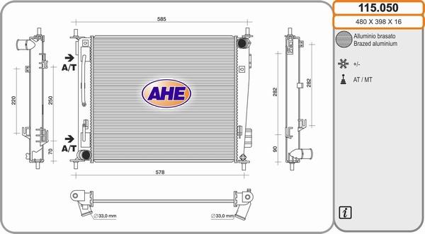 AHE 115.050 - Радіатор, охолодження двигуна autocars.com.ua