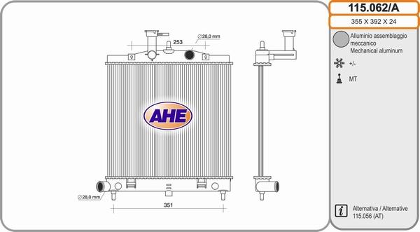 AHE 115.062/A - Радіатор, охолодження двигуна autocars.com.ua