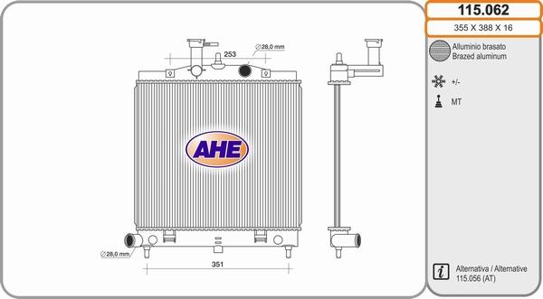 AHE 115.062 - Радіатор, охолодження двигуна autocars.com.ua