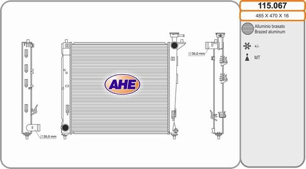 AHE 115.067 - Радіатор, охолодження двигуна autocars.com.ua