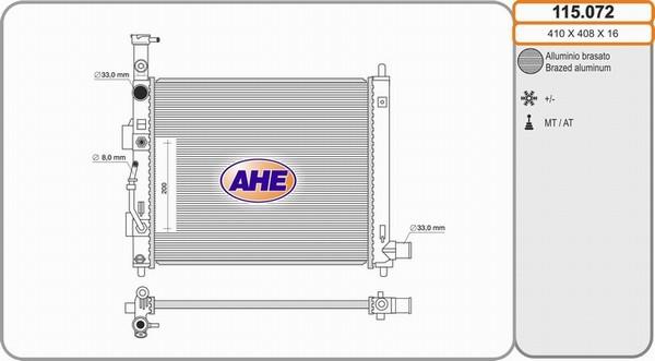 AHE 115.072 - Радіатор, охолодження двигуна autocars.com.ua