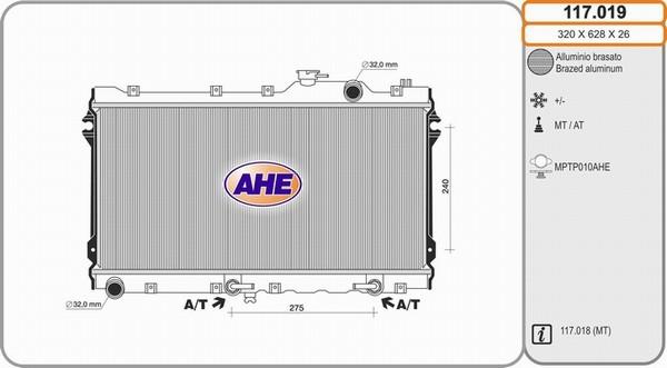 AHE 117.019 - Радіатор, охолодження двигуна autocars.com.ua