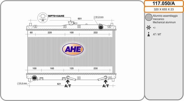 AHE 117.050/A - Радіатор, охолодження двигуна autocars.com.ua