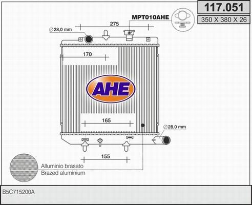 AHE 117.051 - Радіатор, охолодження двигуна autocars.com.ua