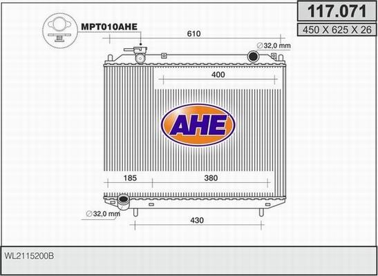 AHE 117.071 - Радіатор, охолодження двигуна autocars.com.ua