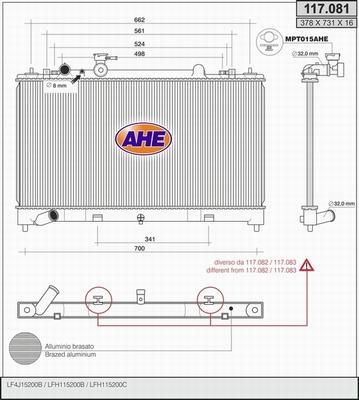 AHE 117.081 - Радіатор, охолодження двигуна autocars.com.ua
