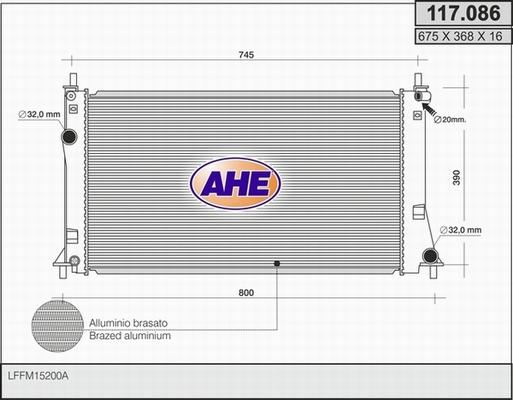 AHE 117.086 - Радіатор, охолодження двигуна autocars.com.ua