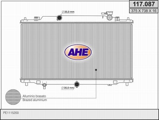 AHE 117.087 - Радіатор, охолодження двигуна autocars.com.ua