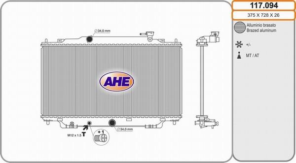 AHE 117.094 - Радіатор, охолодження двигуна autocars.com.ua