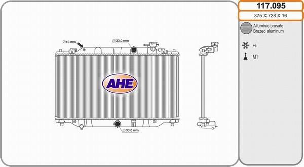 AHE 117.095 - Радіатор, охолодження двигуна autocars.com.ua