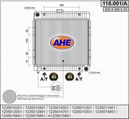 AHE 118.001/A - Радіатор, охолодження двигуна autocars.com.ua