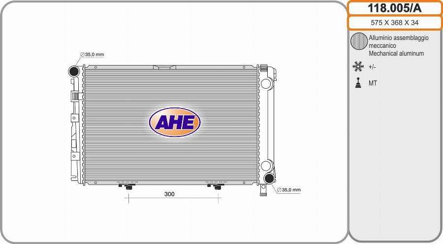 AHE 118.005/A - Радіатор, охолодження двигуна autocars.com.ua