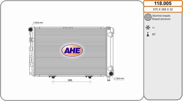 AHE 118.005 - Радіатор, охолодження двигуна autocars.com.ua