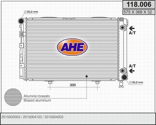 AHE 118.006 - Радіатор, охолодження двигуна autocars.com.ua