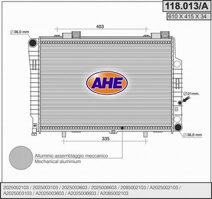 AHE 118.013/A - Радиатор, охлаждение двигателя autodnr.net