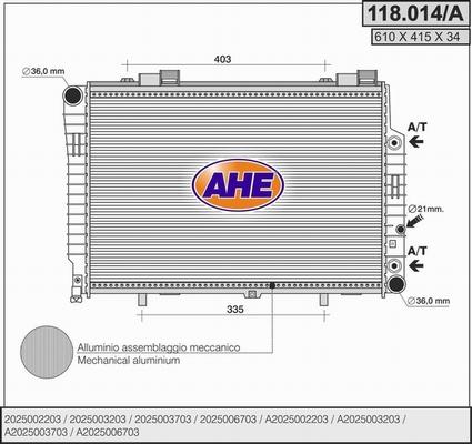 AHE 118.014/A - Радіатор, охолодження двигуна autocars.com.ua