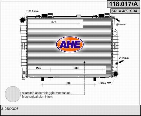 AHE 118.017/A - Радиатор, охлаждение двигателя autodnr.net