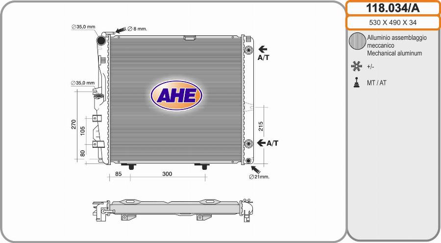 AHE 118.034/A - Радіатор, охолодження двигуна autocars.com.ua