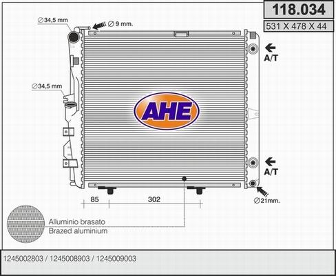 AHE 118.034 - Радіатор, охолодження двигуна autocars.com.ua