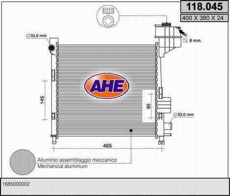 AHE 118.045 - Радіатор, охолодження двигуна autocars.com.ua