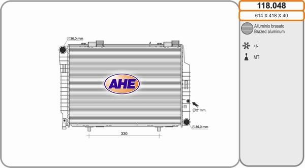 AHE 118.048 - Радіатор, охолодження двигуна autocars.com.ua