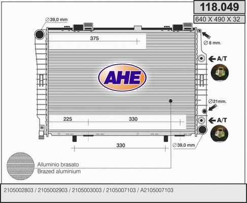 AHE 118.049 - Радіатор, охолодження двигуна autocars.com.ua
