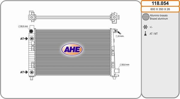 AHE 118.054 - Радіатор, охолодження двигуна autocars.com.ua